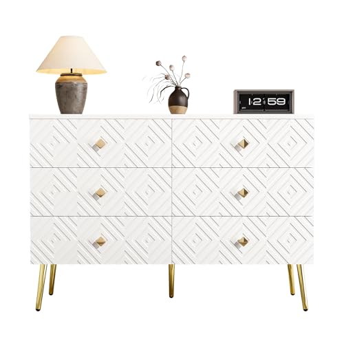 WEALTHOUSE Wohnzimmermöbel im minimalistischen Look – Sideboard mit Diamantgriffen und strukturierter Oberfläche – MDF-Gehäuse mit robustem Aufbau – Praktisches Möbel für Einrichtungsliebhaber (Weiß) von WEALTHOUSE