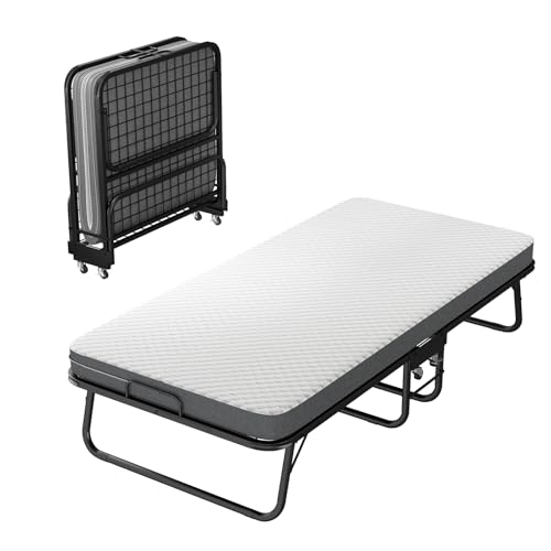 WEALTHOUSE Zusammenklappbares Schlafbett mit Memory-Foam Matratze klappbare Stahlstruktur tragfähiges Gästebett klapprahmen Schlafunterlage transportables Gittermodell faltbares Übernachtungsbett von WEALTHOUSE