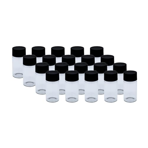 WEAXIO 20 Stück 10ml Glasfläschchen, flüssiger Probennahmer kleiner Glasflaschenspeicherbehälter mit PE-Liner-schwarzen Schraubkappen leckagefest für ätherisches Öl und Probenproben von WEAXIO
