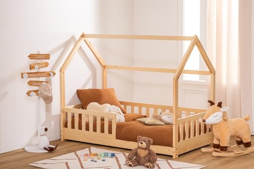 WEB2O Hüttenbett für Kinder aus Naturholz, 80 x 160 cm (80 x 160 cm) von WEB2O