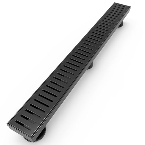 WEBANG 91,4 cm Dusche Linearer Schwarzer Abfluss Rechteckiger Bodenablauf mit Zubehör Kapselmuster Abdeckgitter Abnehmbarer SUS304 Edelstahl CUPC Zertifiziert Mattschwarz von WEBANG