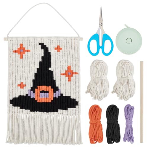WEBEEDY 1 Set DIY Makramee Halloween Hexenhut Wandbehang Set Handgemachtes Makramee Set Für Anfänger Mit Schritt Für Schritt Tutorial Halloween Party Dekoration von WEBEEDY