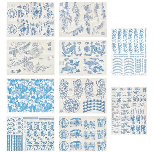 WEBEEDY 10 Stile Unterglasur-Transfers Keramik-Abziehbilder Blaues Thema Porzellan-Keramik-Ton Glasur-Transferpapierbögen Für Töpferkunst Überglasur-Emaille-Aufkleber Wasserrutsch-Aufkleber, 52x37.5cm WEBEEDY 10 Stile Unterglasur-Transfers Keramik-Abziehbilder Blaues Thema Porzellan-Keramik-Ton Glasur-Transferpapierbögen Für Töpferkunst Überglasur-Emaille-Aufkleber Wasserrutsch-Aufkleber, 52x37.5cm von WEBEEDY