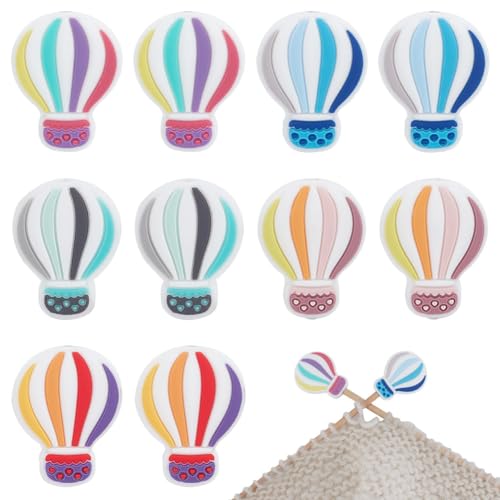 WEBEEDY 10 Stück Heißluftballon-Stricknadelstopper Nadelspitzenschutz Nadelendkappen Kleine Strickspitzenschutz Nadelumarmung Stricken Häkelzubehör Zubehör Für Strickgeschenke von WEBEEDY