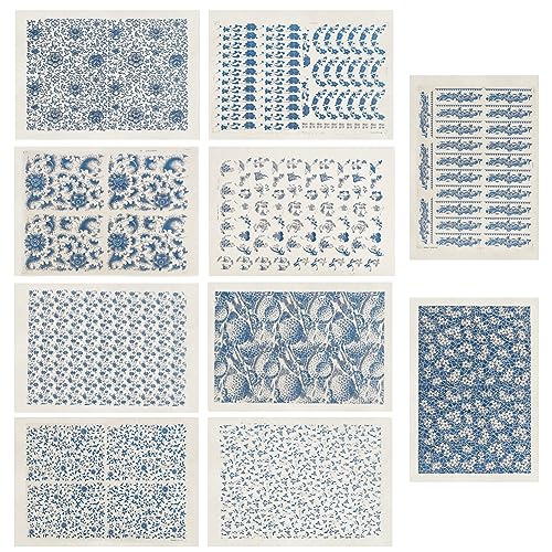 WEBEEDY 10 Stück Unterglasur Transfer Aufkleber Blaue Blume Keramik Aufkleber, Keramik Ton Transferpapierblätter Für Töpferei Überglasur Emaille Aufkleber Wasserrutsch Aufkleber von WEBEEDY