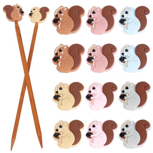 WEBEEDY 12 Stk. Eichhörnchen Mit Eichel Nadelstopper Strickstopper Stricknadel Endkappen Tier Stricknadel Schutzkappen Selbstgemachte Strickzubehör 6 Farbe von WEBEEDY