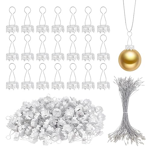 WEBEEDY 120 Stück Ornament Topper Kappen Runde Weihnachten Ornament Kappen Silber Ornament Aufhänger Ersatz mit Aufhänger Schnüre Set für Weihnachtsbaum Dekorationen von WEBEEDY
