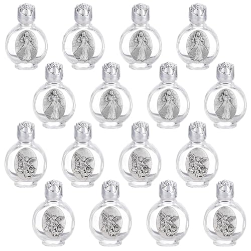 WEBEEDY 16 Stück Glasflaschen Für Weihwasser 15 ml Leere Geprägte Weihwasserbehälter Kirchliche Segensflaschen Mit Deckel Tragbare Kirchengeschenke Für Ostern 2 Styles von WEBEEDY
