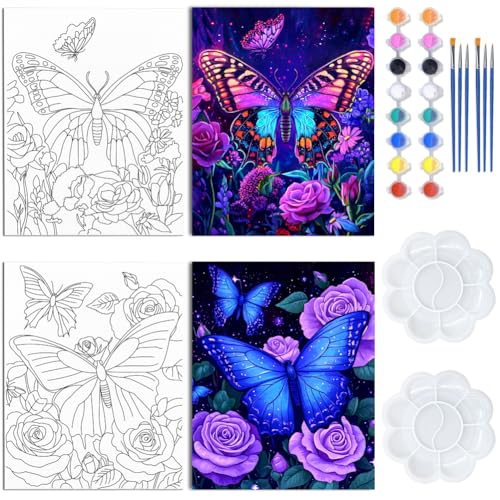 WEBEEDY 2 Pack Vorgezogenes Leinwand Set Sip And Paint Kit 20x25cm Schmetterlingsblumen Leinwand Malset Für Erwachsene Paare Date Night Malparty Zubehör WEBEEDY 2 Pack Vorgezogenes Leinwand Set Sip And Paint Kit 20x25cm Schmetterlingsblumen Leinwand Malset Für Erwachsene Paare Date Night Malparty Zubehör von WEBEEDY