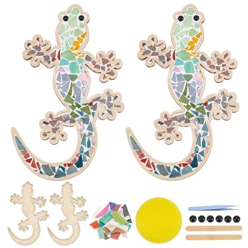 WEBEEDY 2 Set DIY Eidechsen-Mosaikfliesen-Set Machen Sie Ihre Eigene Eidechsen-Design-Dekoration Lustige DIY-Kunst- Und Bastelbedarf DIY-Glashandwerk Mosaikfliesen Handgefertigte Heimdekoration von WEBEEDY