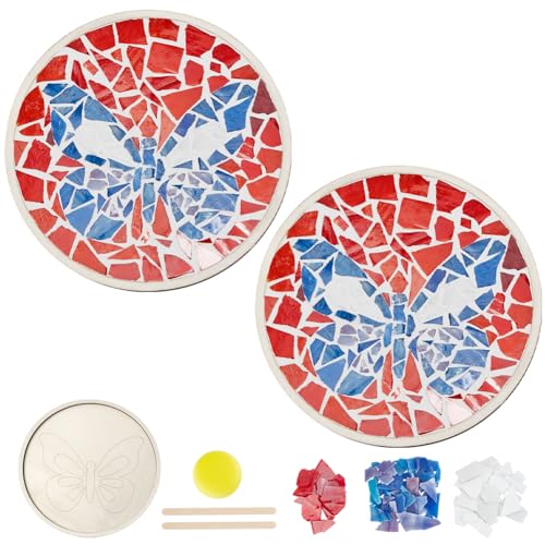 WEBEEDY 2 Set DIY-Mosaik-Set DIY-Schmetterlings-Mosaik-Untersetzer Kreatives Bastelset Machen Sie Eine Runde Glasdekoration Für Zuhause, Fugenmörtel Und Kleber Nicht Im Lieferumfang Enthalten von WEBEEDY