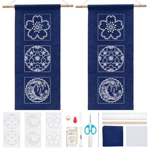 WEBEEDY 2 Set DIY Sashiko Wandbehang Dekor Kirschblüten Thema Sashiko Kit Japanisches Traditionelles Stickprojekt Mit Sashiko Muster Vorlage Und Anleitung Für Anfänger WEBEEDY 2 Set DIY Sashiko Wandbehang Dekor Kirschblüten Thema Sashiko Kit Japanisches Traditionelles Stickprojekt Mit Sashiko Muster Vorlage Und Anleitung Für Anfänger von WEBEEDY