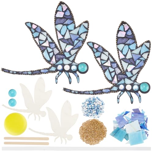 WEBEEDY 2 Set Glasmosaikfliesen Kit Libellenmosaik Bastelset Kreatives Tiermosaik Hängende Kunst Set Mit Anleitung DIY Mosaikuntersetzer Set Für Erwachsene Anfänger Hängende Dekoration von WEBEEDY