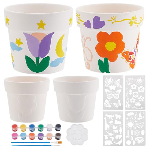 WEBEEDY 2 Stile Blumentopf Keramik Malset Bemalen Sie Ihren Eigenen Keramiktopf Bemalbare Keramik Sukkulentenpflanzentöpfe DIY Töpferstarter Set Für Erwachsene von WEBEEDY