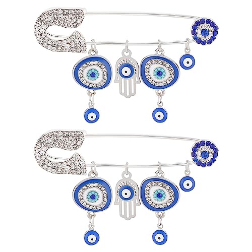 WEBEEDY 2 Stück Evil Eye Brosche - Blue Eye Schmuck Sicherheitsnadeln, Hamsa Brosche Pins, Juwelenbesetzte Sicherheitsnadel als Glücksbringer WEBEEDY 2 Stück Evil Eye Brosche - Blue Eye Schmuck Sicherheitsnadeln, Hamsa Brosche Pins, Juwelenbesetzte Sicherheitsnadel als Glücksbringer von WEBEEDY