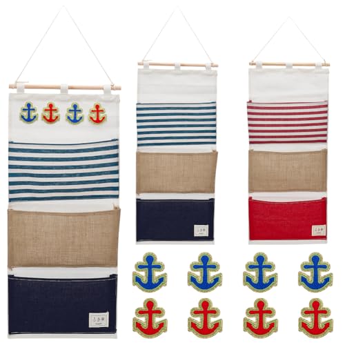 WEBEEDY 2 Stück Fischverlängerung Hängeorganizer Und 8 Stück Anker Aufbügelpatches Kreuzfahrt Geschenk Kabinentür 3 Taschen Hängende Aufbewahrungstasche Fish Extender Haken Für Zuhause (Rot) Blau von WEBEEDY