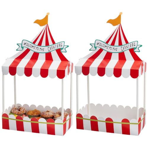 WEBEEDY 2 Stück Karneval Cupcake Ständer Dessert Tisch Display Set Rot Weiße Streifen Popcorn Stand Tischdekoration Kuchen Snack Halter Für Geburtstage Hochzeit Zirkusparty von WEBEEDY