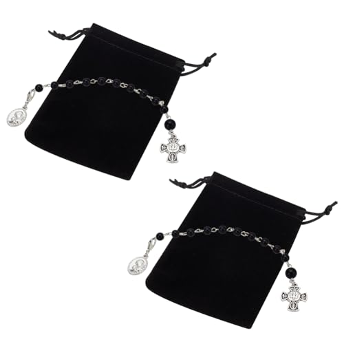 WEBEEDY 2 Stück Katholischer Rosenkranz Mit Kruzifix, Tasche Rosenkranz Perlen Medaille mit Geschenktüte Perlen Tasche Rosenkranz von WEBEEDY