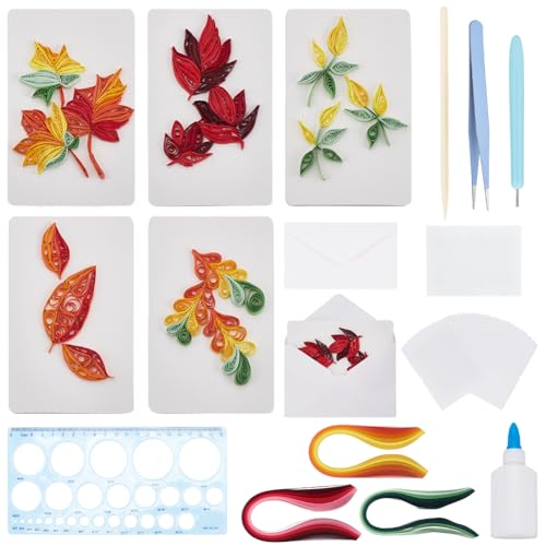 WEBEEDY 20 Set DIY Herbstblatt Quilling Blanko Karten Set Mit Papierstreifen Tools DIY Handgemachte Unterschiedliche Stilarten Herbst Blanko Karte Mit Anleitung Perfekt Für Anfänger von WEBEEDY