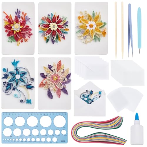 WEBEEDY 20 Set Papier Quilling Kit Für Erwachsene Anfänger DIY 5 Styles Blumen Grußkarten Bastelset Mit Anleitung Blumen Quilling Karte Für Geburtstag Muttertag Hochzeit von WEBEEDY