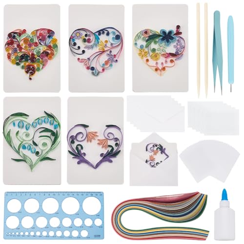 WEBEEDY 20 Set Papier Quilling Kit Für Erwachsene Anfänger DIY Herz Quilling Grußkarten Machen Kit Mit Anleitung DIY Einzigartige Karten Für Geburtstag Neujahr Das Erntedankfest Valentinstag von WEBEEDY