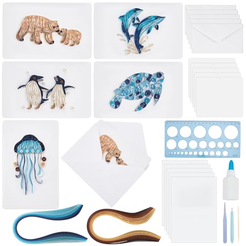 WEBEEDY 20er Set Papier Quilling für Erwachsene DIY Meerestiere Grußkarten Set mit Anleitung 5 Stile Tier Eisbär Meeresschildkröte Wal Pinguin Qualle Karten WEBEEDY 20er Set Papier Quilling für Erwachsene DIY Meerestiere Grußkarten Set mit Anleitung 5 Stile Tier Eisbär Meeresschildkröte Wal Pinguin Qualle Karten von WEBEEDY
