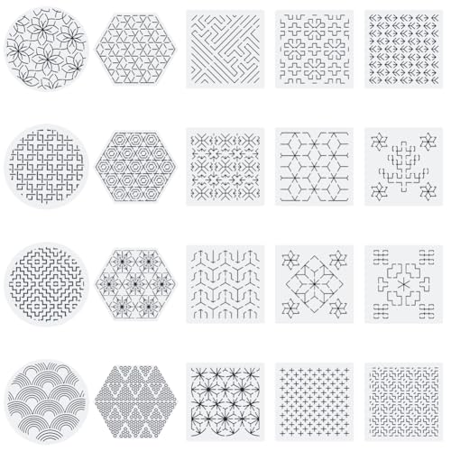 WEBEEDY 20 Styles Sashiko PET Schablonen Wiederverwendbare Geometrische Quadrat Kreis Sechseck Sashiko Muster Vorlage für Erwachsene Anfänger Kunststoff Zeichnung Linie Sashiko Schablonen WEBEEDY 20 Styles Sashiko PET Schablonen Wiederverwendbare Geometrische Quadrat Kreis Sechseck Sashiko Muster Vorlage für Erwachsene Anfänger Kunststoff Zeichnung Linie Sashiko Schablonen von WEBEEDY