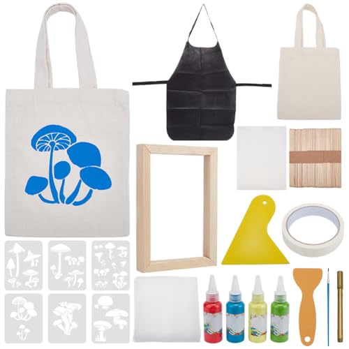 WEBEEDY 21-teiliges DIY Siebdruck Set Pilz Thema - Holz Siebdruckrahmen, Schablonen, Werkzeuge - Starter Set mit Anleitung für Erwachsene von WEBEEDY