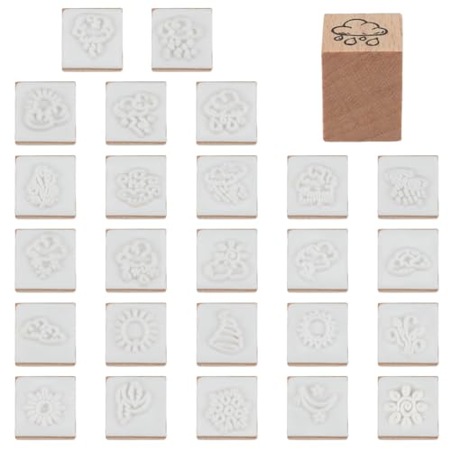 WEBEEDY 25 Stile Wetter Holzgummi Stempel Klein Verschiedene Wetter Dekorative Stempel Set Für Basteln 15mm Quadrate Holzgummi Tintenstempel Für Scrapbook Kartenherstellung von WEBEEDY