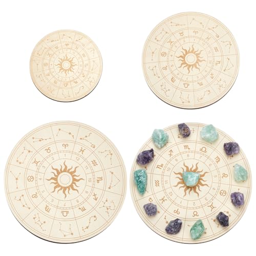 WEBEEDY 3 Größe Astrologie Kristall Gitter 12 Tierkreiszeichen und Konstellation Hölzerne Bretter für Dekor,Runde Brett für Astrologie Rad hölzerne Kristall Tablett Wandkunst für Home Decor,15/20/25cm von WEBEEDY