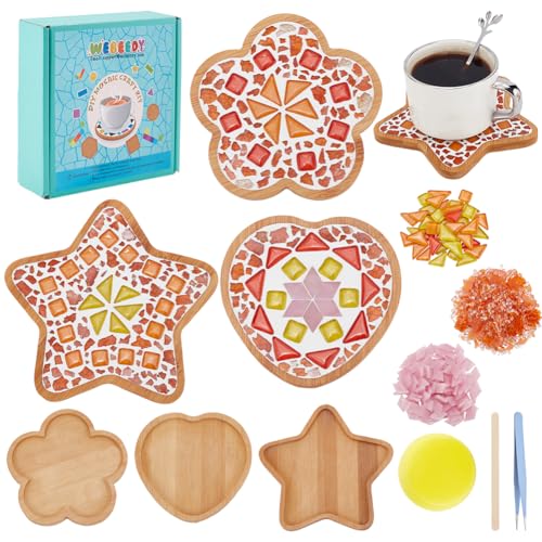 WEBEEDY 3 Mosaik Untersetzer Set Herbstthema DIY Mosaik Untersetzer Mosaik Set Mit Bambus Untersetzer Handgefertigte Mosaik Untersetzer Mit Anleitung Für Erwachsene Anfänger von WEBEEDY