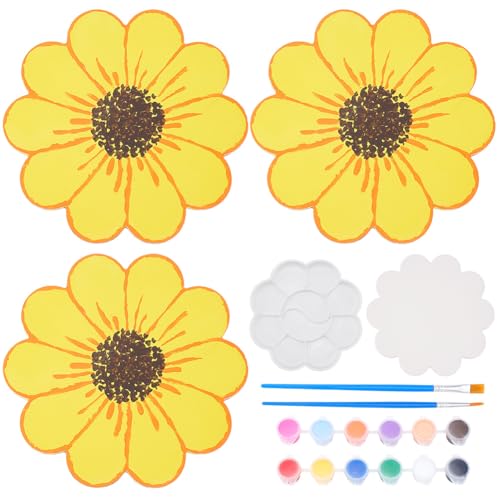 WEBEEDY 3 STK. Mini Blumen Keramik Teller Malset Unbemalte Weiße Keramik Töpferei Schale Für Erwachsene Anfänger DIY Mini Gelbe Blumen Teller Dekoration (11cm) von WEBEEDY