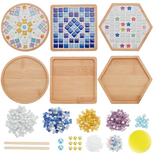 WEBEEDY 3 Set DIY Glasmosaikfliesen-Untersetzer-Kit Mosaik-Bambus-Untersetzer-Kit DIY Mosaik-Untersetzer-Kit Mit Anleitung, Gebeizte Mosaik-Kits Mit Untersetzer Für Erwachsene Zur Heimdekoration von WEBEEDY
