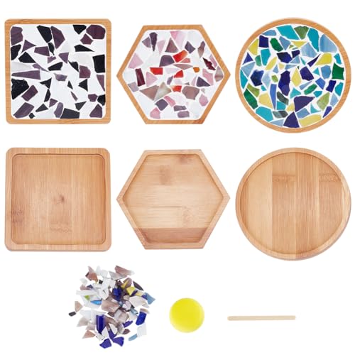WEBEEDY 3 Set DIY-Mosaik-Untersetzer-Set Bastel-Untersetzer Glasuntersetzer Gemischte Farben Mosaik-Glasstücke Kunstplatte Mosaik-Untersetzer Herstellungsset Handgefertigte Heimdekoration Geschenke von WEBEEDY