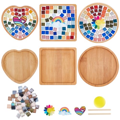 WEBEEDY 3 Set DIY Regenbogen-Mosaik-Untersetzer-Set Gebeizte Mosaikglasstücke DIY-Glasmosaikfliesen Zum Basteln Dekorieren Sie Ihren Eigenen Herz-Blumen- Und Regenbogen-Design-Untersetzer von WEBEEDY