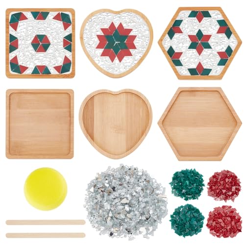 WEBEEDY 3 Set DIY Silber Glas Mosaik Fliesen Untersetzer Set Mosaik Bambus Untersetzer Kits DIY Mosaik Untersetzer Herstellungsset Mit Anleitung, Mosaik-Kits Mit Untersetzer Für Die Hausdekoration von WEBEEDY