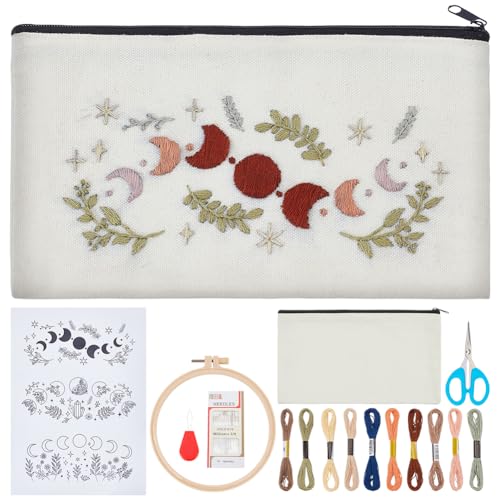 WEBEEDY 3 Set DIY Stickerei Reißverschlusstaschen Kit Mit Stickerei Mondmuster Stickrahmen Farbige Fäden Und Werkzeuge Für Anfänger Handgemachte Stickerei Tasche Für Erwachsene WEBEEDY 3 Set DIY Stickerei Reißverschlusstaschen Kit Mit Stickerei Mondmuster Stickrahmen Farbige Fäden Und Werkzeuge Für Anfänger Handgemachte Stickerei Tasche Für Erwachsene von WEBEEDY