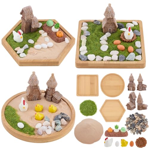 WEBEEDY 3 Set Hühner Mini Zen Garten Kit Japanischer Zen Garten Für Den Schreibtisch Meditations Desktop Sandbox Mit Bambusablage Sand Tools Für Geschenke Zur Desktop Dekoration Zu Hause von WEBEEDY