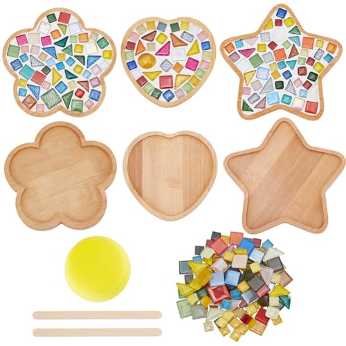 WEBEEDY 3 Set Mosaik Fliesen Untersetzer Kit DIY Mosaik Bambus Untersetzer Kits Mosaik Untersetzer Bastelset Mit Anleitung, Trinkglas-Untersetzer Für Die Wohnkultur, Sternherzblumenform von WEBEEDY