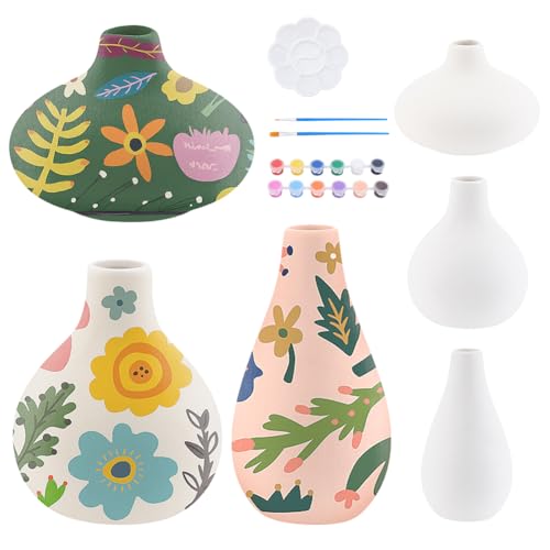 WEBEEDY 3 Set Vase Töpferei Malset Für Erwachsene Anfänger Malen Sie Ihre Eigene Weiße Keramikvase Komplettes Vasen Malset Inklusive Farben Pinsel Und Anleitung von WEBEEDY
