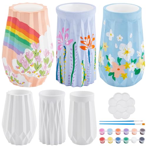 WEBEEDY 3 Set Vase Töpfermalset Für Erwachsene Anfänger Malen Sie Ihre Eigene Keramiktöpferei Leeres Vasen Malset Inklusive Farbe Und Pinsel Für Malhandwerk Geburtstagsgeschenk von WEBEEDY