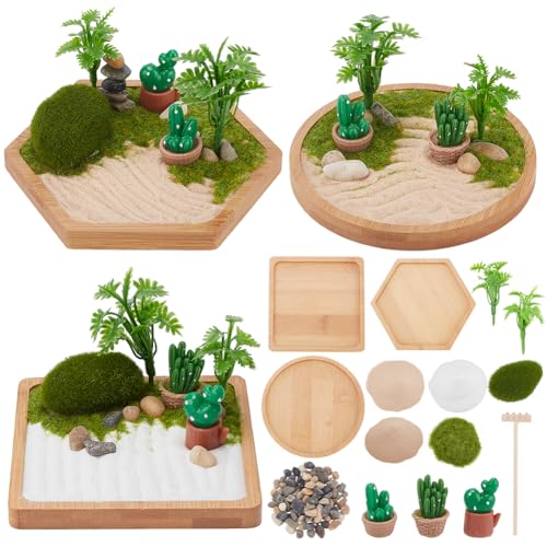 WEBEEDY 3 Setzen Sie Desert Zen Garden Kit Japanese Mini Zen Garden Sand Tray Kit Für Desktop Mit Bambus Tablett Steinen Rechen Zubehör Kaktus Wüsten Dekor Für Zuhause Büro von WEBEEDY
