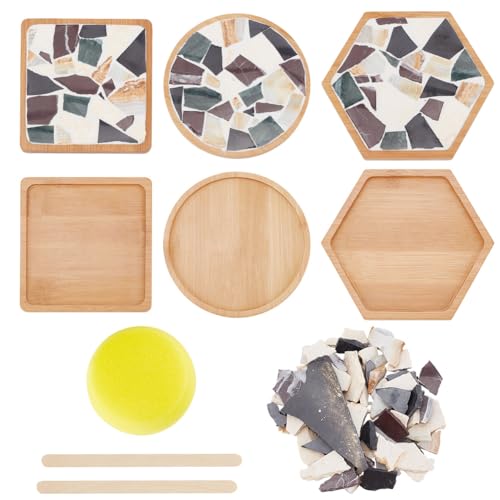 WEBEEDY 3 Setzt Steinmosaikfliesen-Untersetzer-Kit DIY-Mosaik-Bambus-Untersetzer-Kit Felsen-Themen-Mosaik-Untersetzer-Herstellungs-Kit Mit Anleitung,Mosaik-Kit Mit Untersetzer Für Die Hausdekoration von WEBEEDY