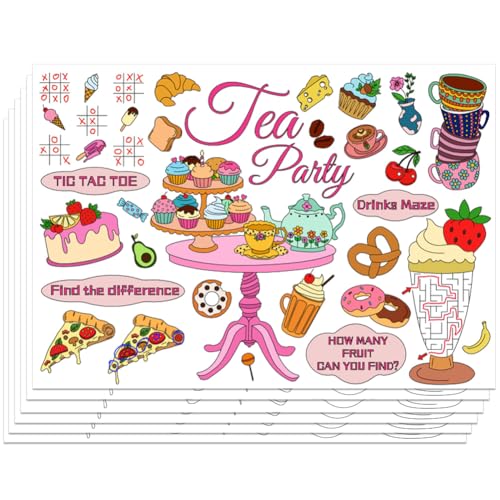 WEBEEDY 30 Blätter Tee-Party Platzsets zum Ausmalen 40x28cm Esszimmer Tischsets Set Zeichenpapier Malen Tischdecke DIY Malposter Für Restaurant Weihnachtsdekorationen von WEBEEDY