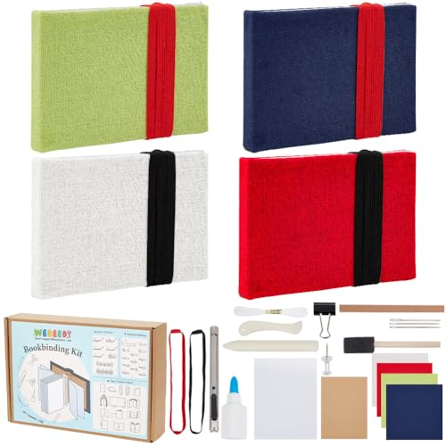 WEBEEDY 4 Sets Buchbindeset DIY Journal-Set Unlinierte Reisejournale Zum Schreiben Hardcover-Notizbücher Buchbindematerialien Mit Faden, Papier Und Andere Werkzeuge, 1cm (A1cm) von WEBEEDY