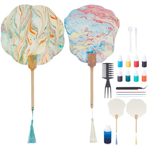 WEBEEDY 4 Sets DIY Wasser Marmor Malerei Kit für Erwachsene 2 Styles DIY Fan Marbling Paint Art Kit mit Anleitung für Anfänger malen Sie Ihre eigenen Fan Art Craft Kits Urlaub Geschenk von WEBEEDY