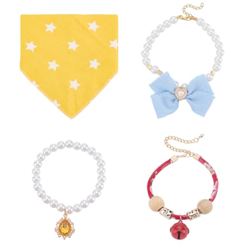 WEBEEDY 4 Stile Kätzchen Und Welpenhalsband Kombination Kleine Haustier Schmuckhalsbänder Natürliches Holz Haustier Glocke Schmutzabweisendes Dreieckstuch Perlenhalskette Mit Kristall Und Schleife WEBEEDY 4 Stile Kätzchen Und Welpenhalsband Kombination Kleine Haustier Schmuckhalsbänder Natürliches Holz Haustier Glocke Schmutzabweisendes Dreieckstuch Perlenhalskette Mit Kristall Und Schleife von WEBEEDY