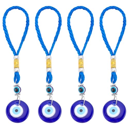 WEBEEDY 4 Stück Böser Augen Autoanhänger Böse Blaue Augen Charms Für Den Rückspiegel Böser Augenanhänger Für Fenster Auto Tür Rahmen Balkon Türkische Glücksbringer Geschenke von WEBEEDY