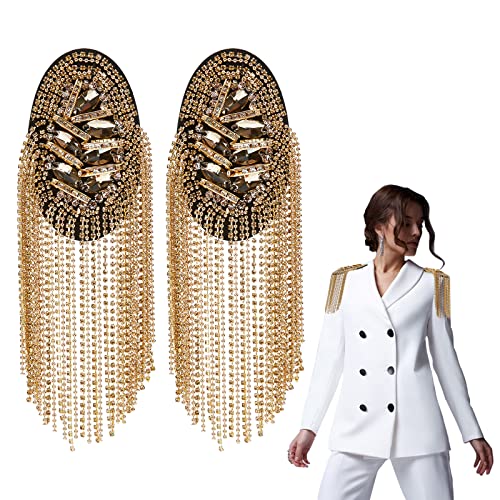 WEBEEDY 4 Stück Quasten-Gliederkette Epaulet Strass Metall Schulterabzeichen Perlen Kristall Schulterbretter Abzeichen Brosche Pins Punk Epauletten Für Männer Frauen Uniform Zubehör, Gold von WEBEEDY