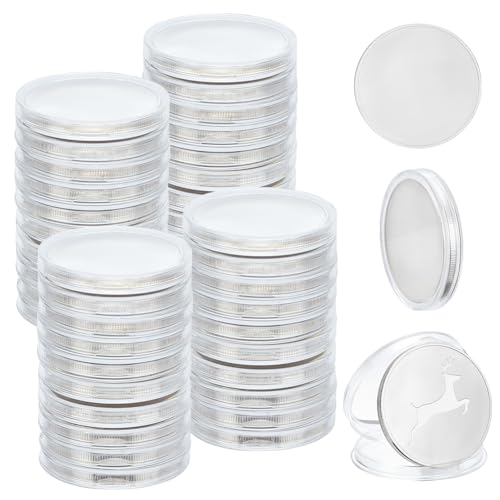 WEBEEDY 40 STK. Leere Challenge Münze Gravur Rohlinge Münzen Metallstempel Rohling Münze 40mm Runde Tags Gewindelte Kantenmünze Mit Acrylschutzbox Für DIY Handwerk Silbern Silberfarbig von WEBEEDY